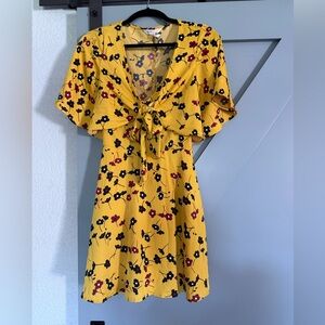 Floral Yellow Dress with Tie Front